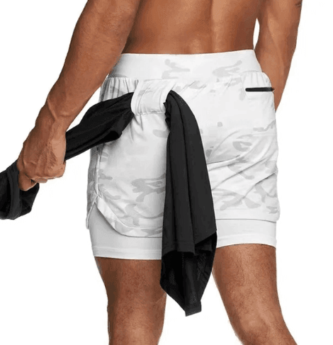 Shorts Quick Dry Camo Running para homens, esportes de ginástica, treino, fitness, jogging, calças curtas, verão, 2 em 1